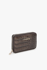 Loventa Genuine Leather Zippered Card Holder Wallet – Blanca Croco Brown