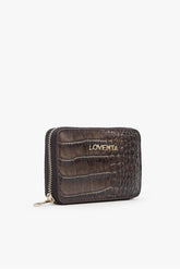 Loventa Genuine Leather Zippered Card Holder Wallet – Blanca Croco Kahverengi