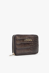 Loventa Genuine Leather Zippered Card Holder Wallet – Blanca Croco Brown