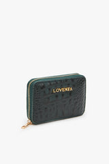 Loventa Genuine Leather Zippered Card Holder Wallet – Blanca Croco Green