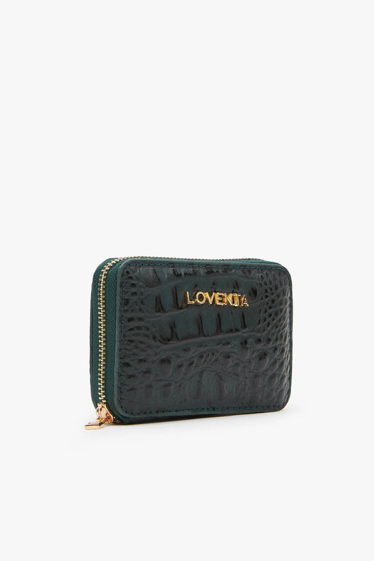 Loventa Genuine Leather Zippered Card Holder Wallet – Blanca Croco Green