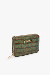Loventa Genuine Leather Zippered Card Holder Wallet – Blanca Kroko Yeşil
