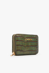 Loventa Genuine Leather Zippered Card Holder Wallet – Blanca Kroko Green