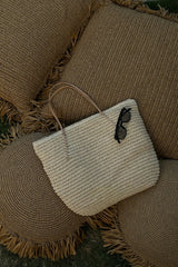 Loventa Harmony Zipper Straw Bag Beige