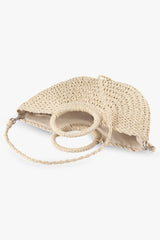 Loventa Large Strap Half-Moon Straw Bag Eshe Beige