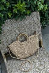 Loventa Large Strap Half-Moon Straw Bag Eshe Beige
