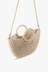 Loventa Large Strap Half-Moon Straw Bag Eshe Beige