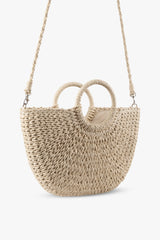 Loventa Large Strap Half-Moon Straw Bag Eshe Beige
