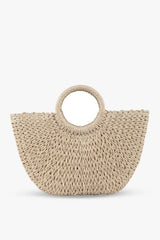 Loventa Large Strap Half-Moon Straw Bag Eshe Beige