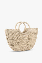 Loventa Large Strap Half-Moon Straw Bag Eshe Beige