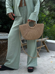 Loventa Large Strap Half-Moon Straw Bag Eshe Camel