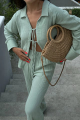 Loventa Large Strap Half-Moon Straw Bag Eshe Camel