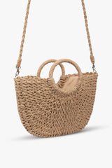 Loventa Large Strap Half-Moon Straw Bag Eshe Camel