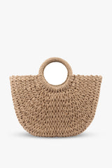 Loventa Large Strap Half-Moon Straw Bag Eshe Camel