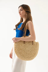 Loventa Round Straw Bag Elvana Beige