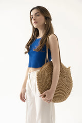Loventa Round Straw Bag Elvana Camel
