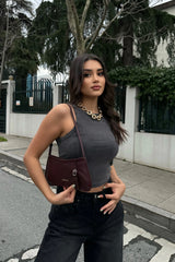 Loventa Shoulder Bag with Belt Detail Eleanor Dark Claret Red