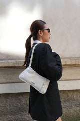 Loventa Shoulder Bag with Belt Detail Eleanor Tweed White