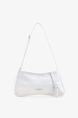 Loventa Shoulder Bag with Belt Detail Eleanor Tweed White
