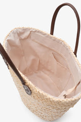 Loventa Zippered Straw Shoulder Bag Aten Beige