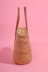Loventa Zippered Straw Shoulder Bag Aten Camel