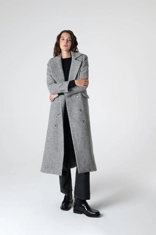 Peploum Adele Herringbone Coat Gray