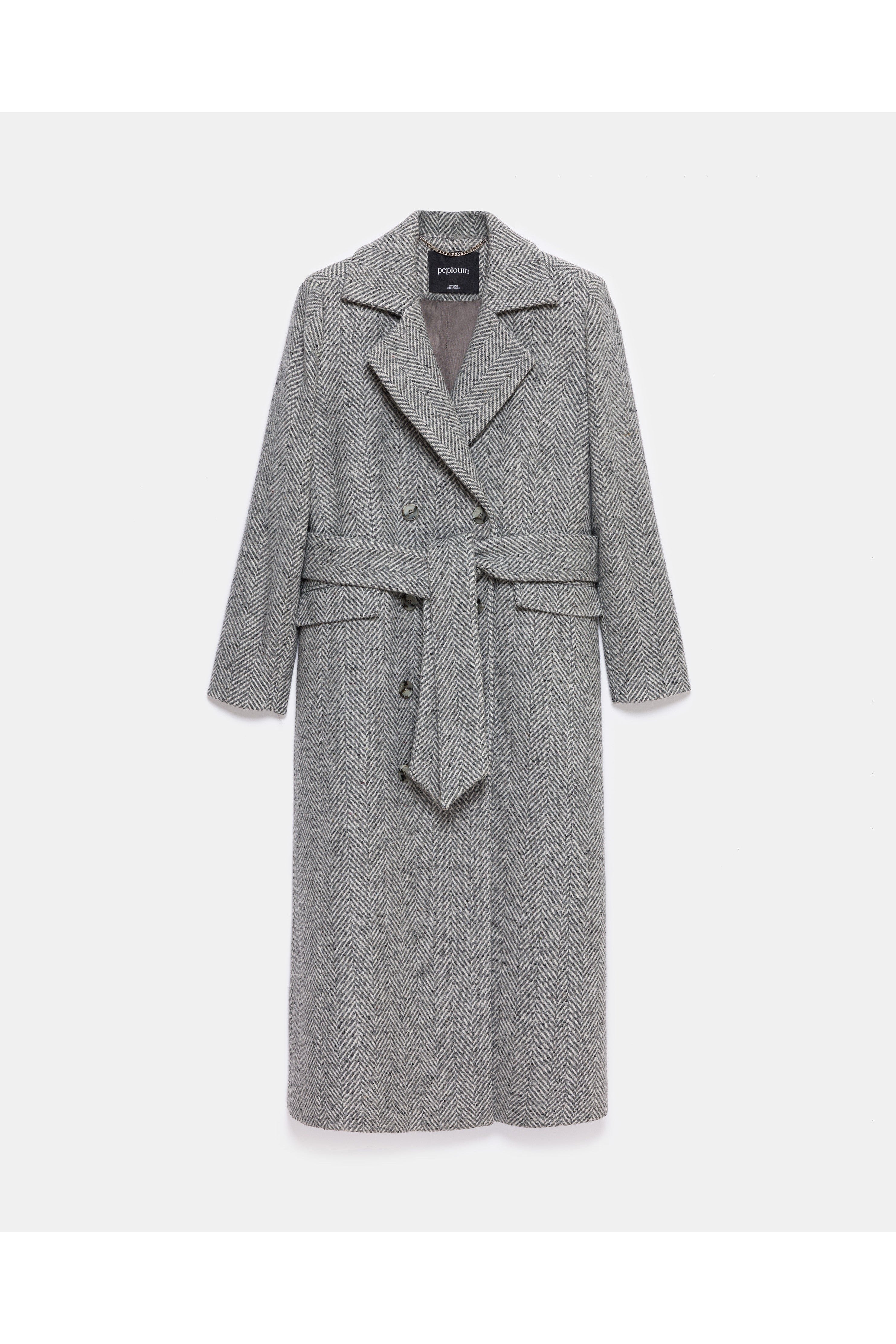peploum Adele Herringbone Coat - Cool Gray