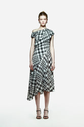 Peploum Ama Drapped Elbise in Checkered Pattern