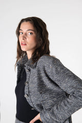 Peploum Carleen Textured Weaving Jacket Charcoal Gray