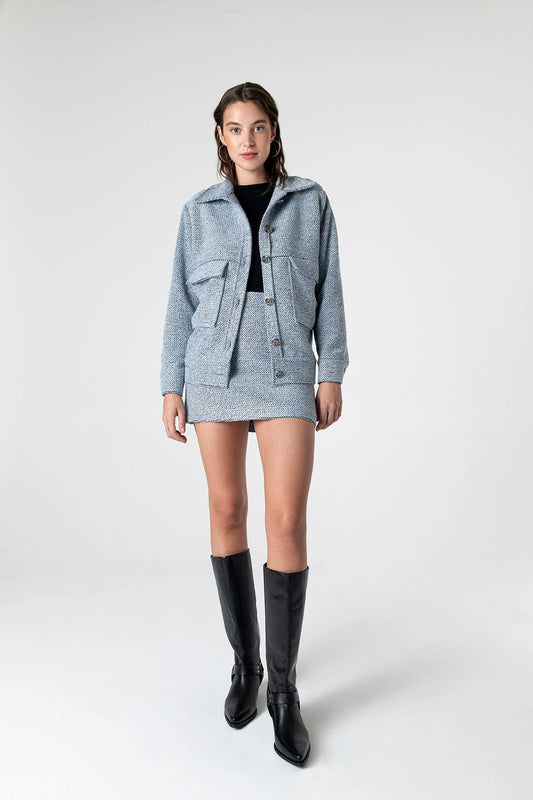 Peploum Carleen Dokulu Örgü Etek - Buz Mavi