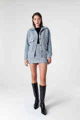 Peploum Carleen Dokulu Örgü Etek - Buz Mavi