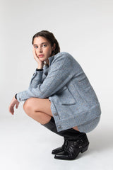 Peploum Carleen Dokulu Örgü Etek - Buz Mavi