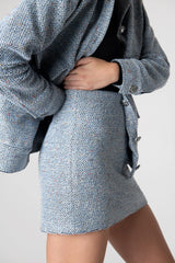 Peploum Carleen Dokulu Örgü Etek - Buz Mavi