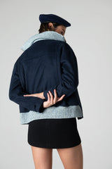 Peploum Grace Triko Yaka Kısa Palto - Gece Mavisi