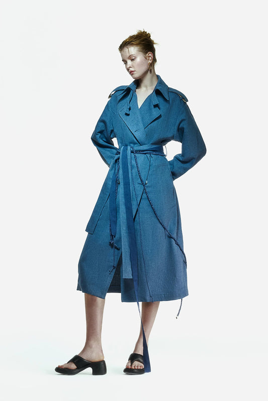 Peploum Ise Trenchcoat in Denim Blue