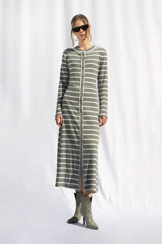 Peploum Marianne Stripe Maxi Elbise - Soğuk Gri