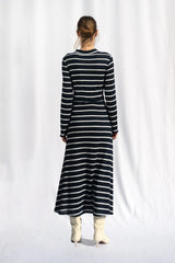 Peploum Marianne Stripe Maxi Elbise - Lacivert