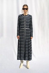 Peploum Marianne Stripe Maxi Elbise Lacivert Mavi