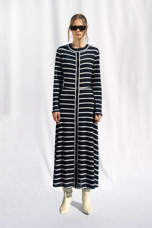 Peploum Marianne Stripe Maxi Elbise - Lacivert