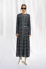 Peploum Marianne Stripe Maxi Elbise - Lacivert