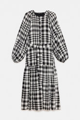 Peploum Mie Elbise in Checkered Pattern