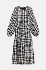 Peploum Mie Dress in Checkered Pattern
