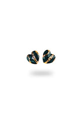 Siyah Altın Striped Heart Earring