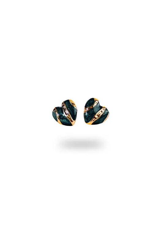 Black Gold Striped Heart Earring