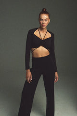 Wear Three Points Sophia Black Tied Crop Bodysuit
