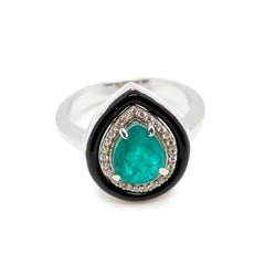 SooSilkyGems ENAMELLED PEAR-SHAPED SOLITAIRE RING