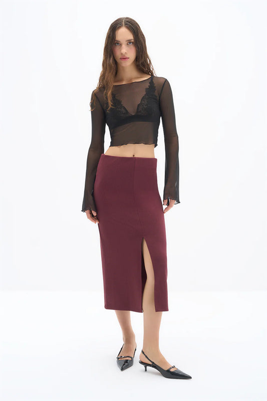 Wear Three Points Burgundy Spirit Midi Skirt
