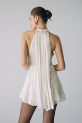 Esra Adıgüzel ZURİA - Yular Yaka Pelerin Detaylı Kristal Taş İşlemeli İpek Elbise