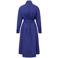 Cotton Belted Maxi Gathered Shirt Dress Vivid Blue - Back Product Picture