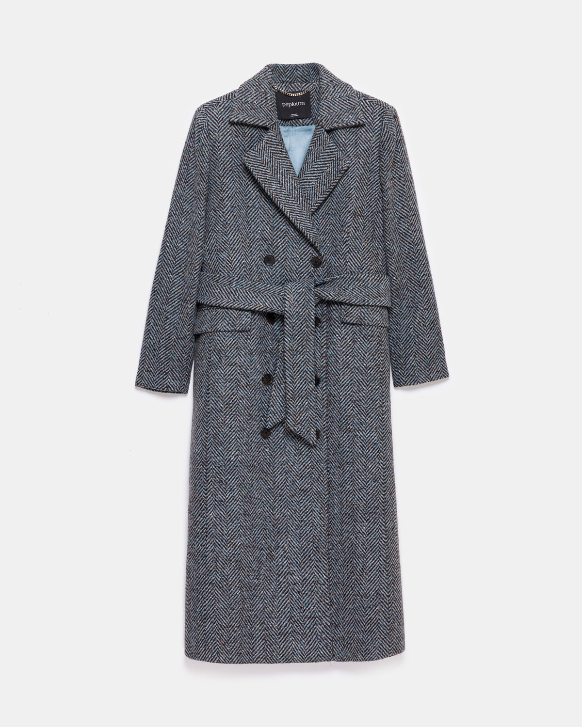 peploum Adele Herringbone Coat - Baby Blue